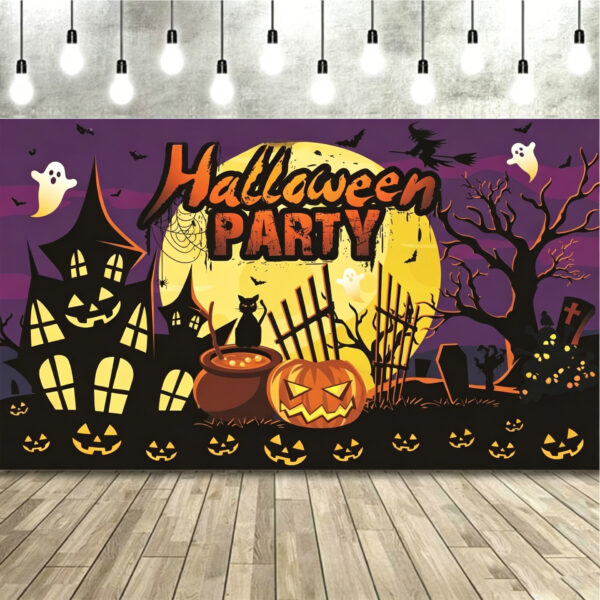 Decorative Hanging Tapestry New Halloween Hanging Tapestry, Skull Witch Pumpkin Clown Themed Background Decor, Outdoor Spooky Atmosphere Wall Banner