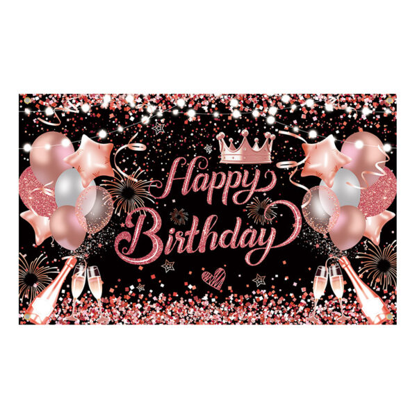 Family Party Decor Banner New Pink Gold Birthday Backdrop Banner, Pink Girl Themed Hanging Flag for Family Party Decorations 70.8 x 47.2 Inch