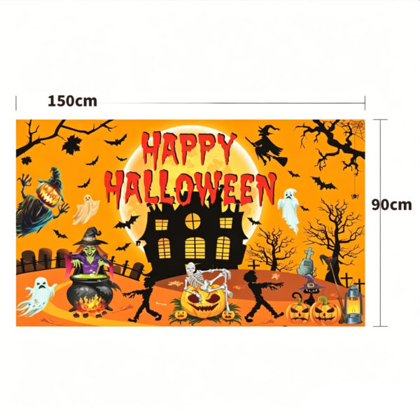 Outdoor Spooky Atmosphere Wall Banner New Halloween Hanging Tapestry, Skull Witch Pumpkin Clown Themed Background Decor, Outdoor Spooky Atmosphere Wall Banner