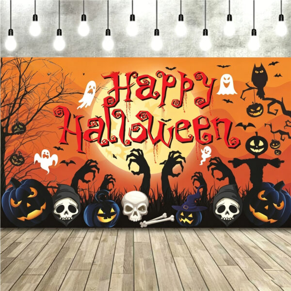 Spooky Atmosphere Background Decoration New Halloween Hanging Tapestry, Skull Witch Pumpkin Clown Themed Background Decor, Outdoor Spooky Atmosphere Wall Banner