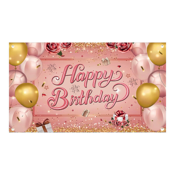 lightweight hanging cloth banner New Pink Gold Birthday Backdrop Banner, Pink Girl Themed Hanging Flag for Family Party Decorations 70.8 x 47.2 Inch